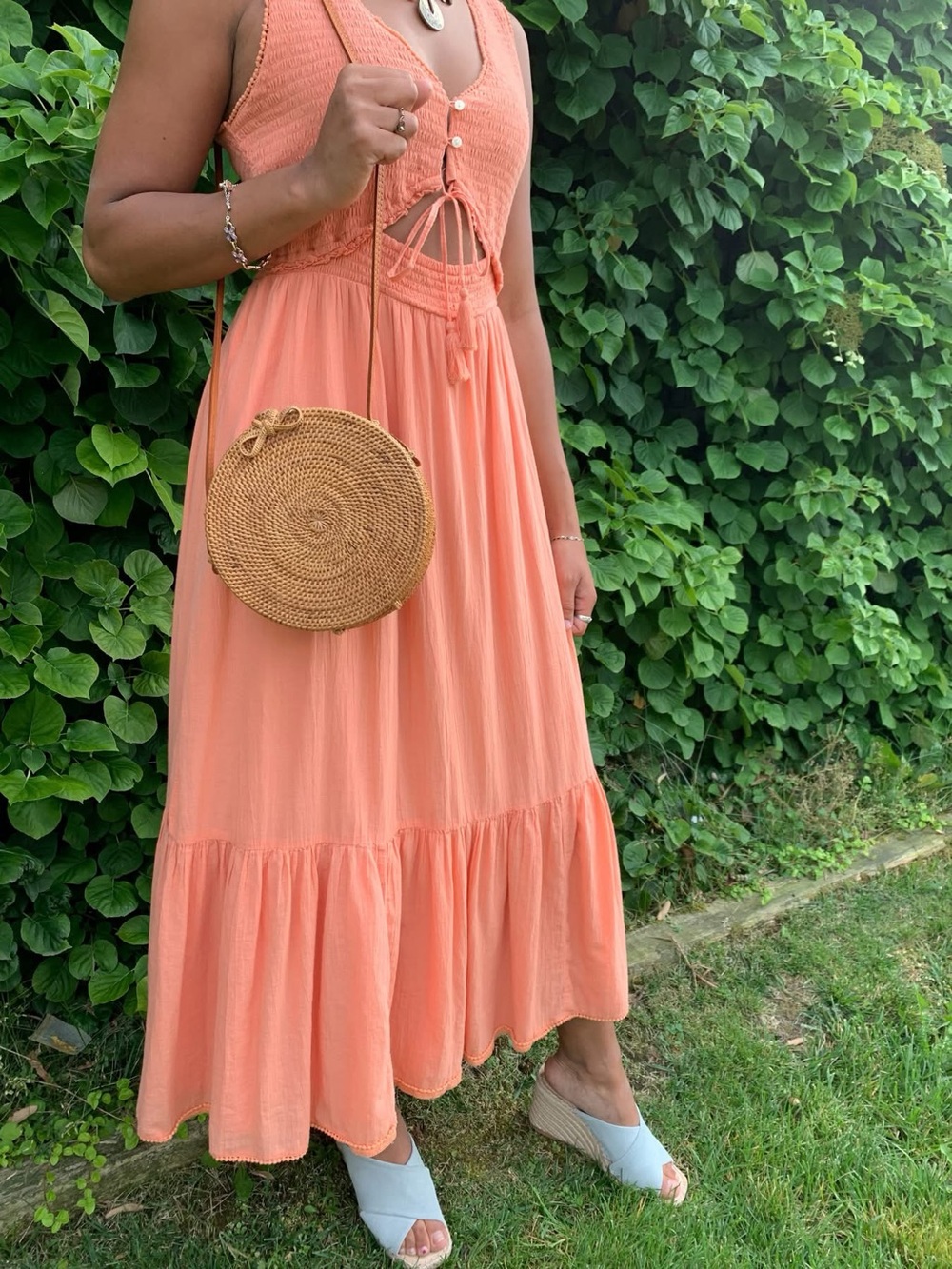 American Eagle Orange Crochet Bodice Maxi Dress
